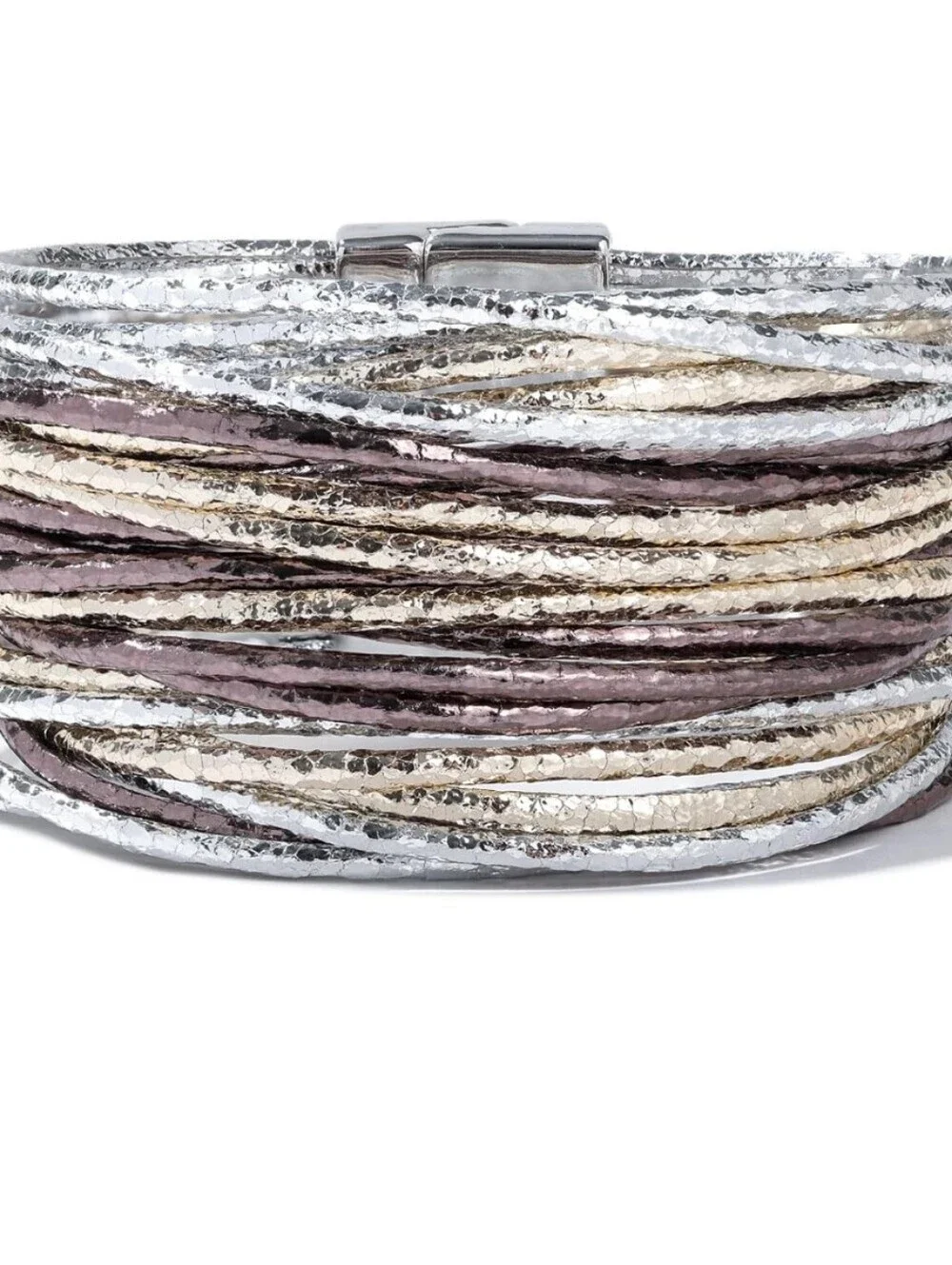 Multi-Tone Metallic Wrap Bracelet - Silver and Brown